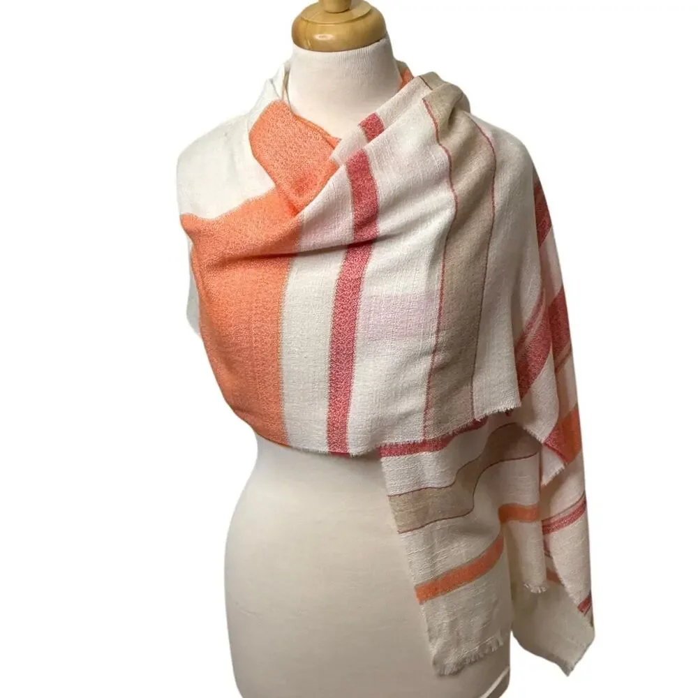 Floreiza Fringed Striped Wrap Rectangular Scarf Boho Cozy Fall Artsy Gypsy Style